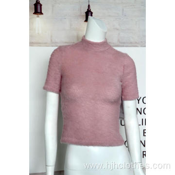 Ladies Pink Pullover With Half Turtleneck